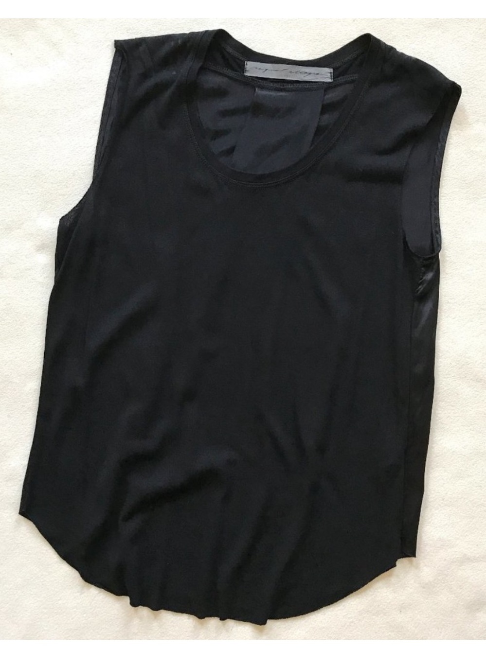 Raquel Allegra Black Silk Tunic Top Sleeveless Pleated Raw Hem Size 1 Small - Picture 2 of 12